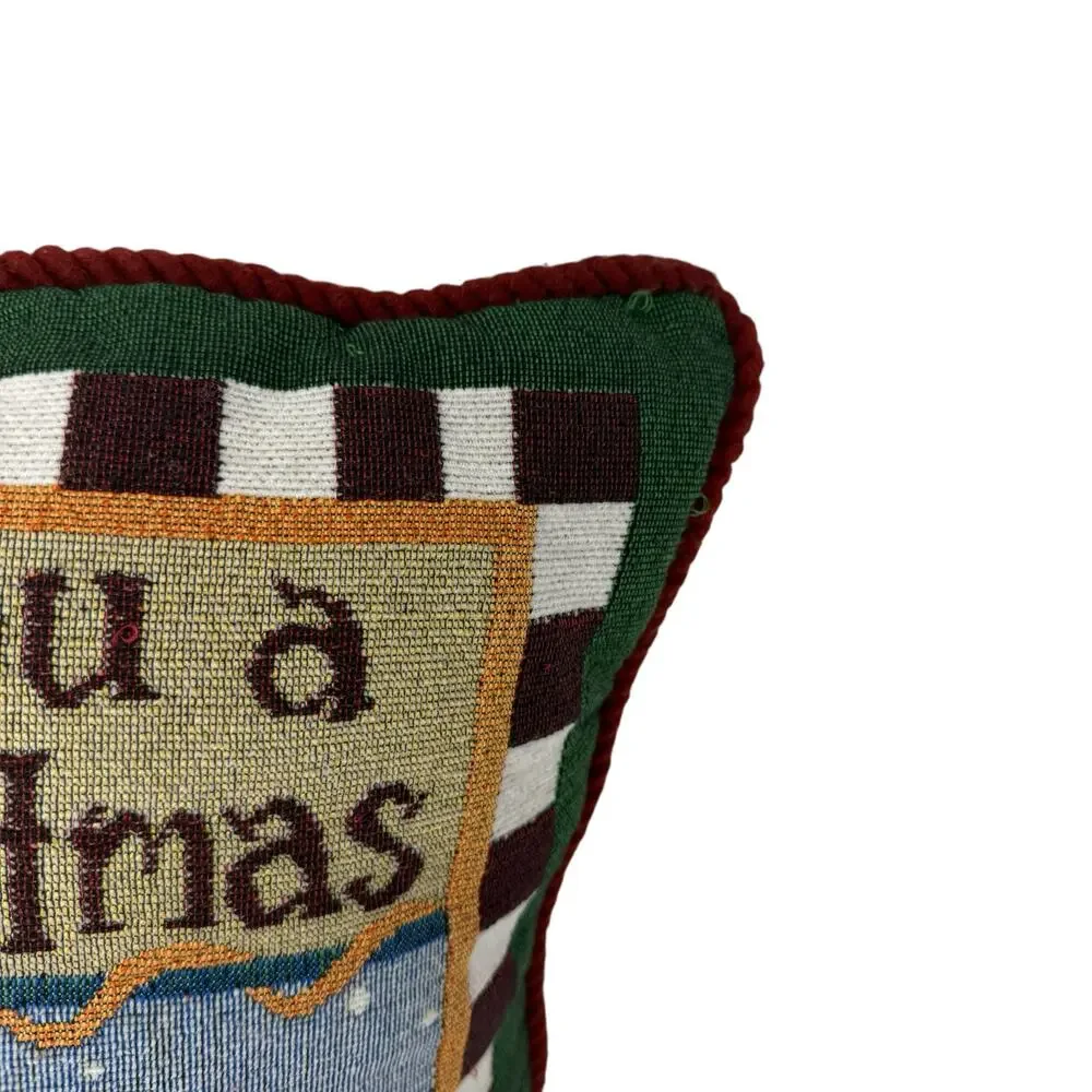 Holiday Vintage Tapestry Reindeer We Wish You A Merry Christmas Pillow Home Deco